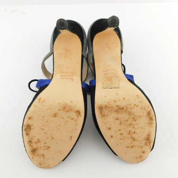 BODEN Black Gray Blue Suede Leather Tassel Tie Ankle Caged Heel Pumps 39 - Picture 8 of 10